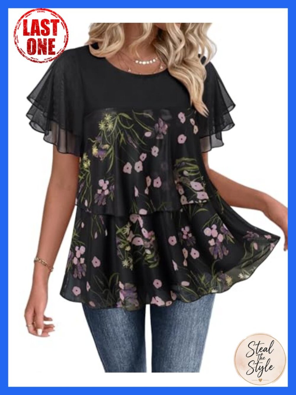 Women's Ruffle Short Sleeve Blouse Tunics Polyester Spandex Lightweight Flow